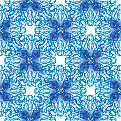 Fashion digital pattern - abstract  square  kaleidoscope of bright blue of symmetry  ornament.
