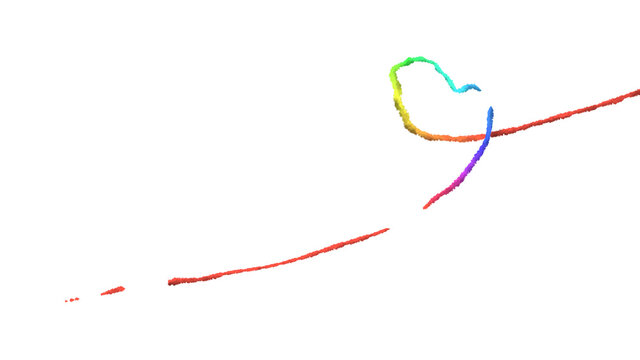 虹色のハートマークの飛行機雲と白色背景イメージ素材
