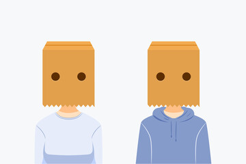 A couple with box on the head. Isolated Vector Illustration