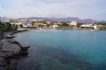 Fototapeta premium Panoramic view of Agios Nikolaos (Saint Nicholas) in Crete, Greece