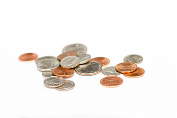 Different coins of USA isolated on the white background