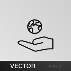 Hand holding earth outline icons. Can be used for web, logo, mobile app, UI, UX