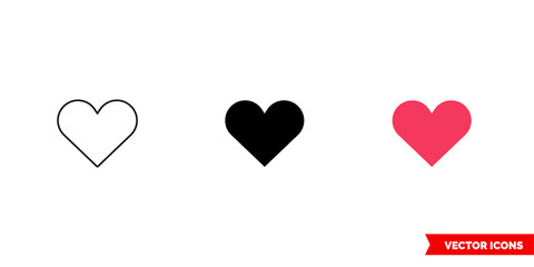 Heart icon of 3 types color, black and white, outline. Isolated vector sign symbol.
