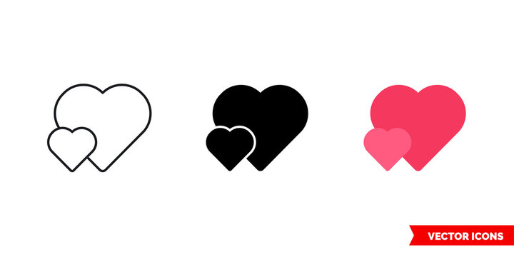 Heart near heart icon of 3 types color, black and white, outline. Isolated vector sign symbol.