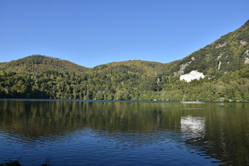 View of the Monticchio lake in the Basilicata region, Italy.