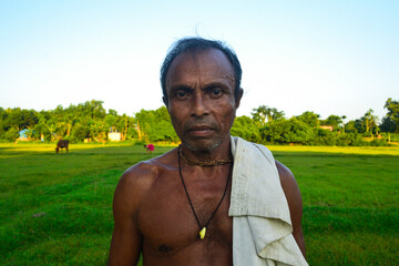 A portrait of an old Indian farmer man.