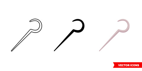 Staff stick icon of 3 types color, black and white, outline. Isolated vector sign symbol.