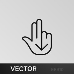 Down, fingers, gesture, hand, swipe, two outline icons. Can be used for web, logo, mobile app, UI, UX