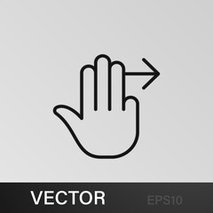 Finger, gesture, hand, right swipe, three outline icons. Can be used for web, logo, mobile app, UI, UX