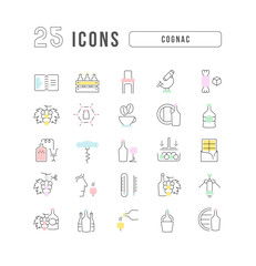 Set of linear icons of Cognac