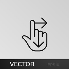 Finger, gesture, hand, swipe, right, down, two outline icons. Can be used for web, logo, mobile app, UI, UX