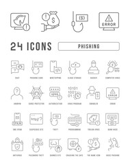 Set of linear icons of Phishing