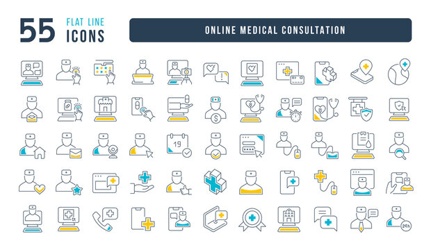 Set of linear icons of Online Medical Consultation