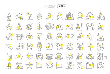 Set of linear icons of Russia