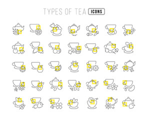 Set of linear icons of Types of Tea