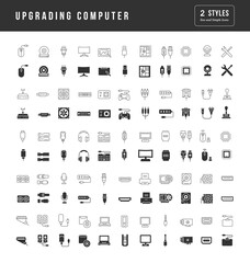 Set of simple icons of Upgrading Computer