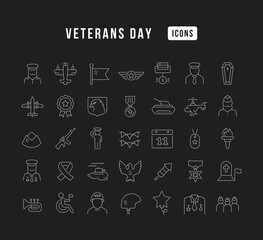 Set of linear icons of Veterans Day