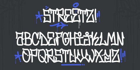 Fat Handwritten Doodle Graffiti And Street Art Style Font Alphabet. Vector Illustration Art