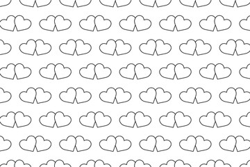 Two hearts - vector pattern - black pattern on a white background