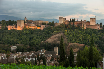 Fototapeta na wymiar Sunset at the Alhambra in Granada.