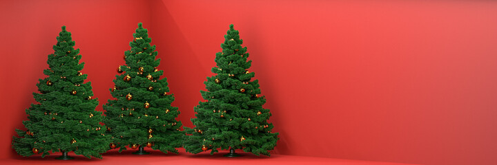 Christmas tree selling white on red background, copy space