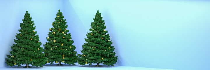 Christmas tree selling white on blue background, copy space