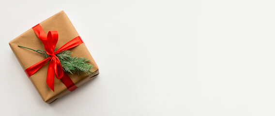 Christmas background with gift box, preparation for holidays