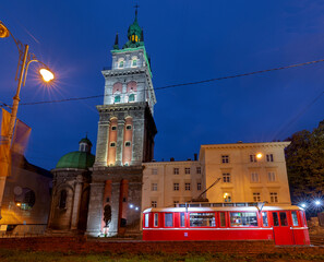 Lviv. Second-hand booksellers' square at night.