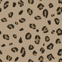 Hand-drawn brown and beige animalistic, brindle seamless pattern on brown background. Print, packaging, passport, stationery, cover, wallpaper design.  © Kate
