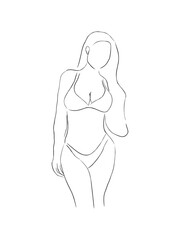 Illustration Vector graphic of sketch of woman body. Outline of young girl. Beautiful female body on white background. Linear Art. Black and white vector illustration. hand drawing vector outline.