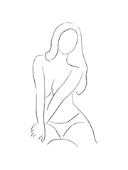 Illustration Vector graphic of sketch of woman body. Outline of young girl. Beautiful female body on white background. Linear Art. Black and white vector illustration. hand drawing vector outline.