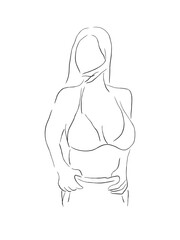Illustration Vector graphic of sketch of woman body. Outline of young girl. Beautiful female body on white background. Linear Art. Black and white vector illustration. hand drawing vector outline.