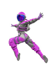 Fototapeta na wymiar astronaut girl jumping in action