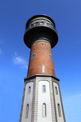 Water tower on a blue background one of the symbols of Zelenogradsk