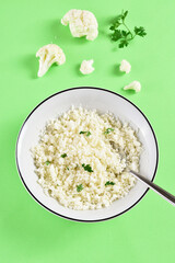 Cauliflower rice in a bowl