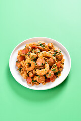 Creole jambalaya with chicken, smoked sausages and vegetables