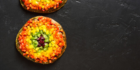 Rainbow veggie bell peppers pizza