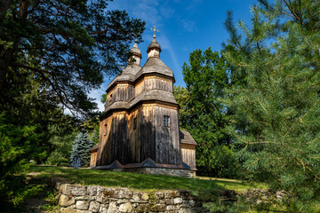 Fototapeta na wymiar Old wooden church in Ukraine. Travels in Ukraine.