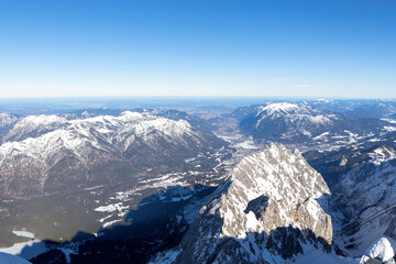 Mountain view from Zugspitze, Bavaria, Germany, wintertime