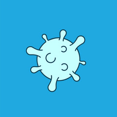 Coronavirus color icon. Simple COVID-19 symbol for infographics. Single virus image. Coronavirus symbol. SARS-CoV-2. Blue background. Picture of virus with spikes. Vector illustration, flat, clip art.