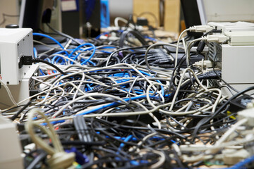 Closeup Of Tangled Computer Wires