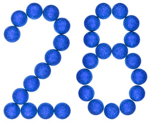 Numeral 28, twenty eight, from decorative balls, isolated on white background