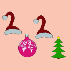 The inscription 2021 is a Santa hat, a Christmas tree ornament and a Christmas tree