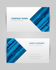 Abstract business card with linear shapes vector poster. Blue stripes banner with creative vibrant textures.