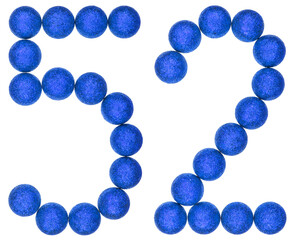 Numeral 52, fifty two, from decorative balls, isolated on white background