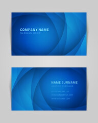 Abstract business card with spiral swirls vector template. Blue geometric lines futuristic gradient dance.