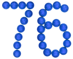 Numeral 76, seventy six, from decorative balls, isolated on white background