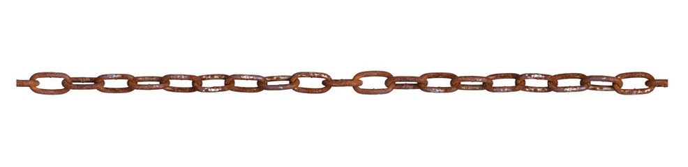 Close-up of a vintage rusty steel chain isolated on a white background (high details)