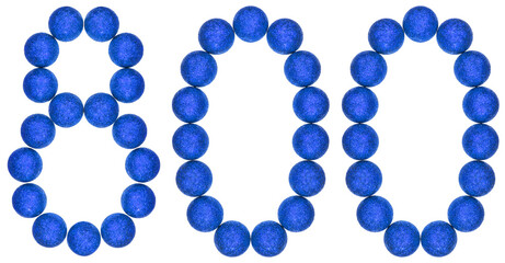 Numeral 800, eight hundred, from decorative balls, isolated on white background