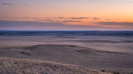 dusk over prairie in northern Colorado near Fort Collins as viewed from Soapstone Prairie Open Space